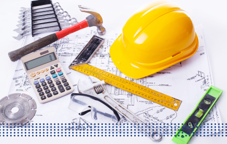 HOME IMPROVEMENT LOANS - photo graphics hard hat ruler calculator hammer building plans