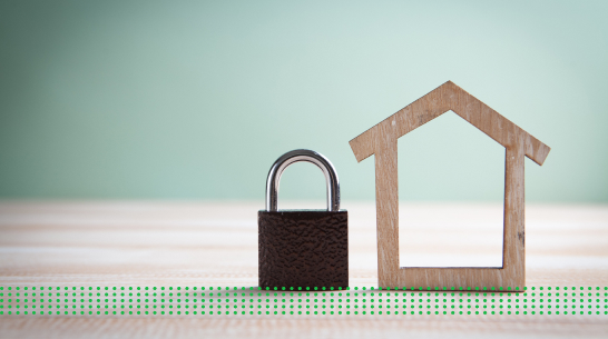 SECURING LOW HOME LOAN RATES - photo graphics padlock and wood house cutout