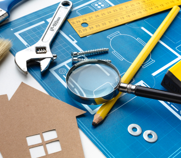 FAST AND EASY HOME RENOVATION LOANS - photo graphics house blueprint pencil wrench ruler screws magnifying glass