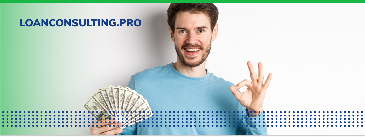 HOW TO GET LOANS WITH LOW INTEREST RATES - photo graphics man holding dollar bills showing ok sign