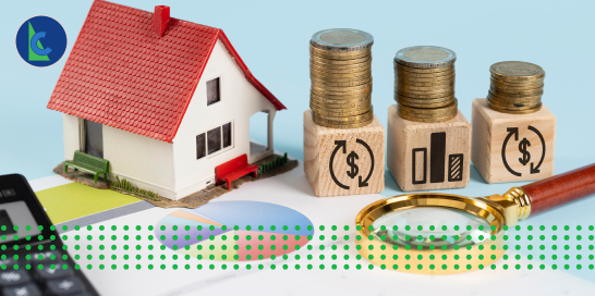 MORTGAGE RATES TODAY - photo graphics home module stacks of coin magnifying glass