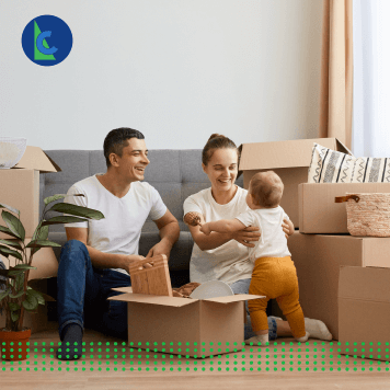 GETTING A MORTGAGE IN 2023 - photo graphics family moving in new house